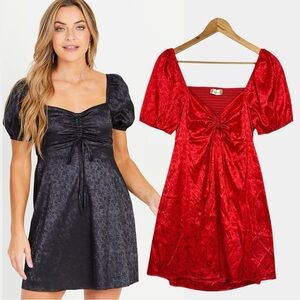 Altar’d State Jocelyn Floral Smocked Open Back Puff Sleeve Satin Mini Dress M